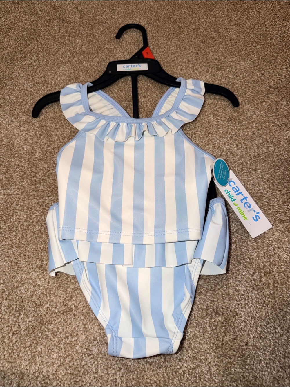 Carter's Blue & White Striped Ruffle One-Piece Swimsuit for Kids